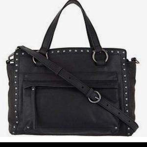 NWT Frye Victoria Washed Black Leather Studded Satchel Crossbody Bag- W Sleeper!
